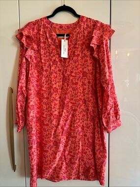Vineyard Vines Coral Pink Floral Ruffle Sleeve Tunic